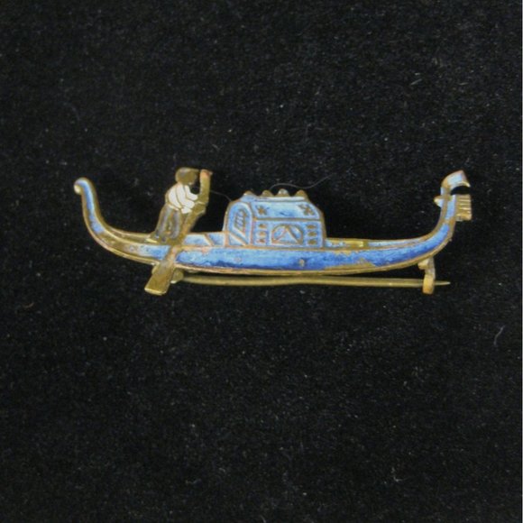 Gondola Boat Brooch 1.5 in Pin Jewelry Goldtone Blue Enamel Vintage Italy Pin - Picture 7 of 7